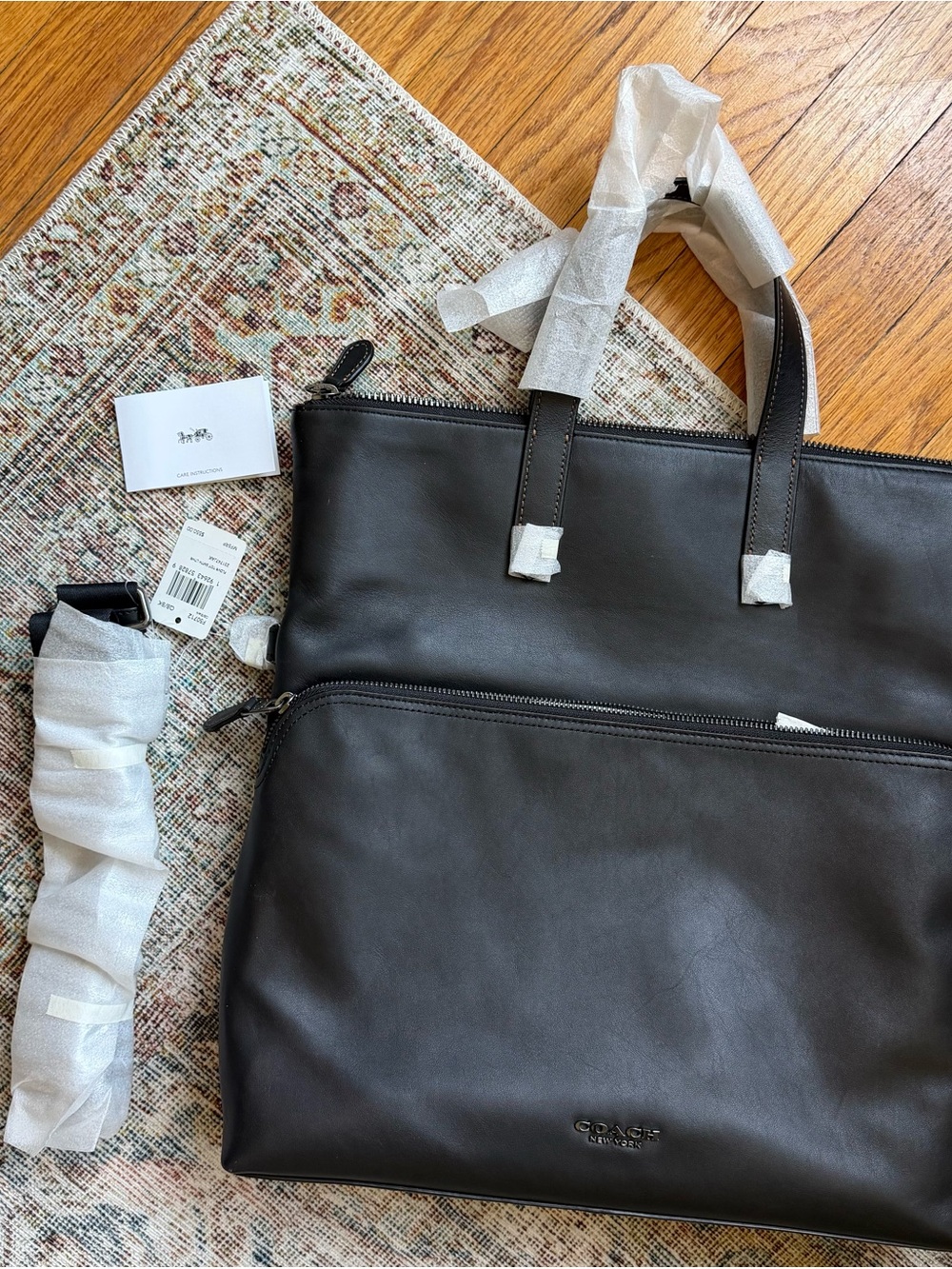 NWT Coach Graham Foldover Tote - Black Leather Laptop Travel Bag - Picture 3 of 10